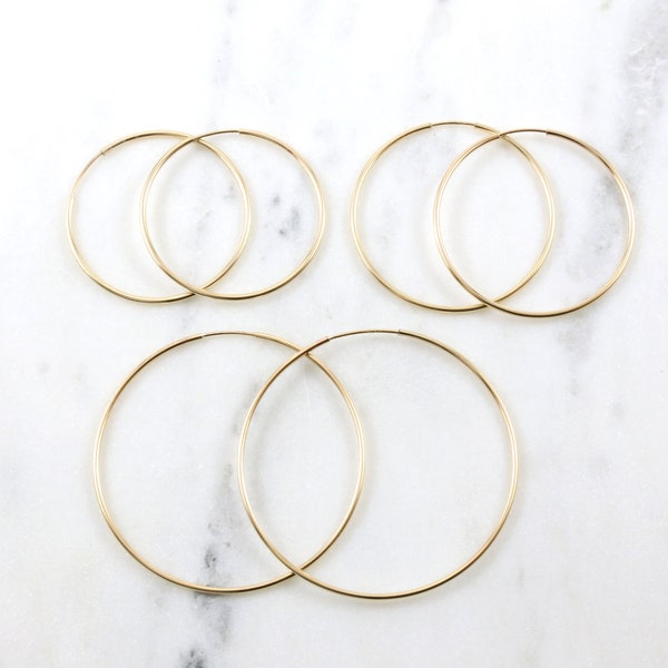 1 Pair Large Extra Large 14K Gold Filled Endless Hoop Earrings Gold Hoops, 35mm, 40mm, 50mm Earring Wires Earring Hook Component 1.25mm