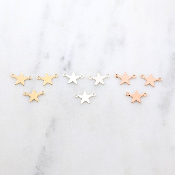 3pcs -Small Tiny Stamping Star Connector 2 loop Link Celestial Delicate Dainty Gold Fill Sterling Silver Rose Gold Lightweight Featherweight