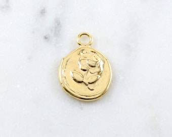 Vintage Style Rose Coin Charm – 18k Gold Plated Pendant