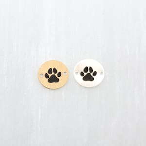 Small Engraved Paw Print Charm, Dog Paw, Cat Paw 14K Gold Filled or Sterling Silver, Pet Lover, Permanent Jewelry Bracelet Connector 11mm