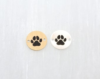 Small Engraved Paw Print Charm, Dog Paw, Cat Paw 14K Gold Filled or Sterling Silver, Pet Lover, Permanent Jewelry Bracelet Connector 11mm