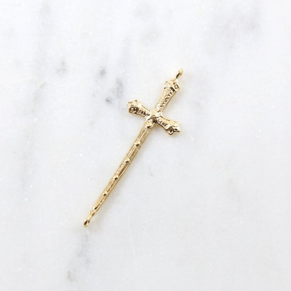 Gold Filigree Cross Sword Charm 20mm Rhodium Plated Gold Etsy