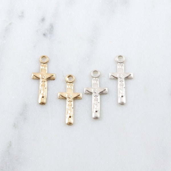 2pcs Small Minimal Dainty Mini Crucifix Cross - Gold Filled or Sterling Silver Crucifix 17x9mm Lightweight Religious Catholic Pendant