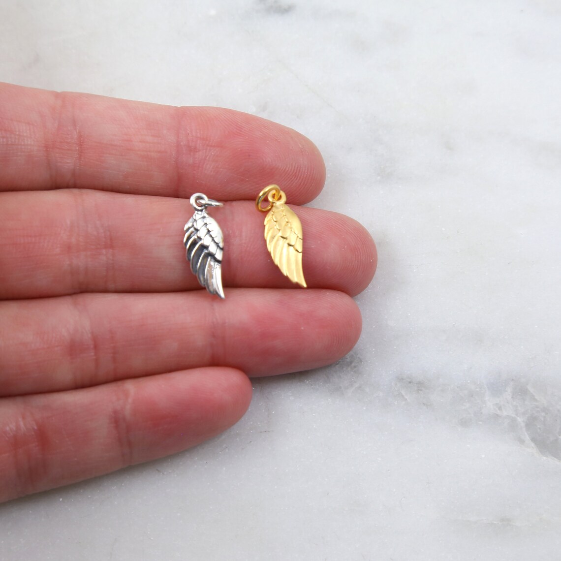 Tiny Angel Wing Charm Sterling Silver or 24K Gold Plated Etsy