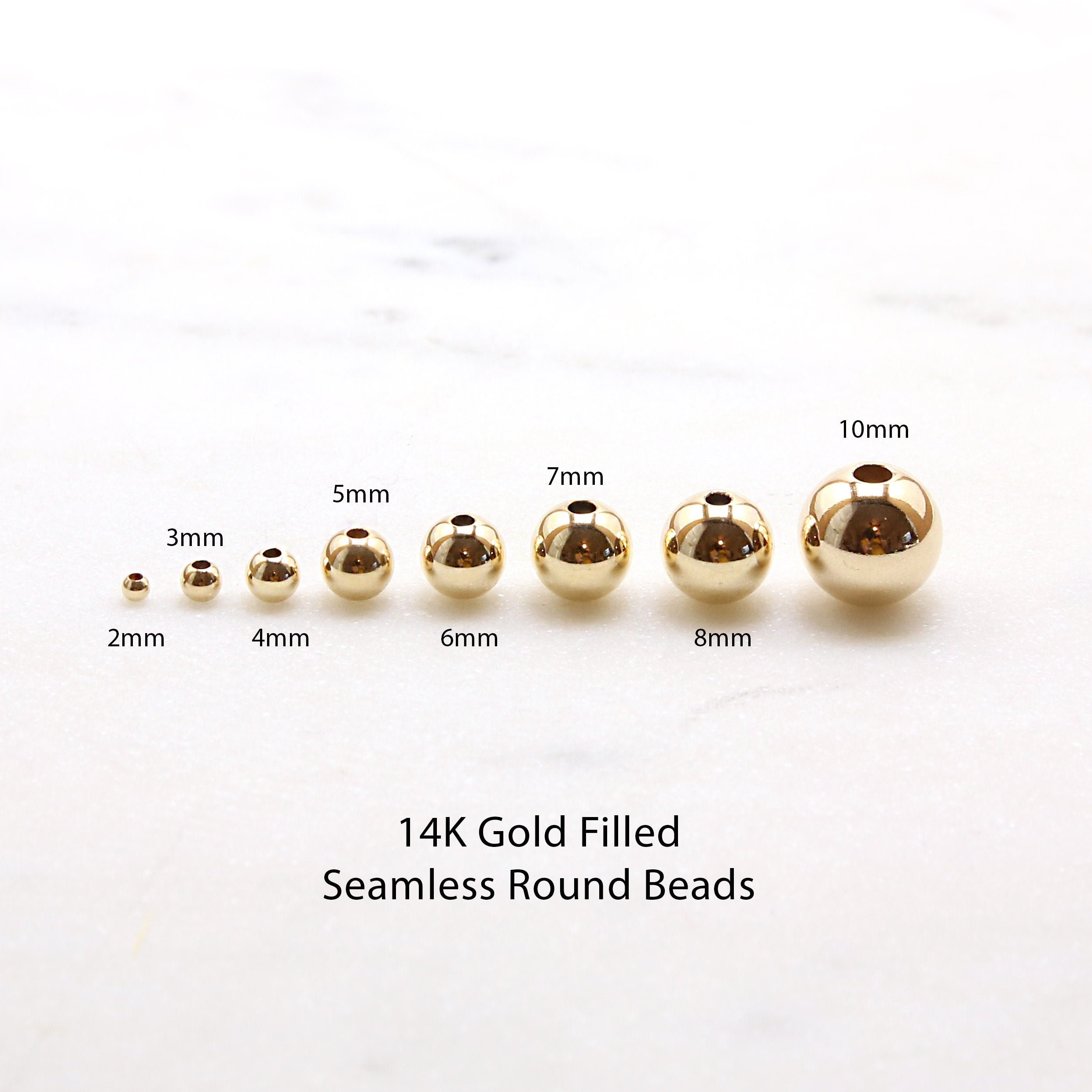 14K Gold Filled Round Seamless Spacer Beads, Necklace Beads, 2mm, 3mm, 4mm, 5mm, 7mm, 8mm, 10mm Small to Large Gold Bead