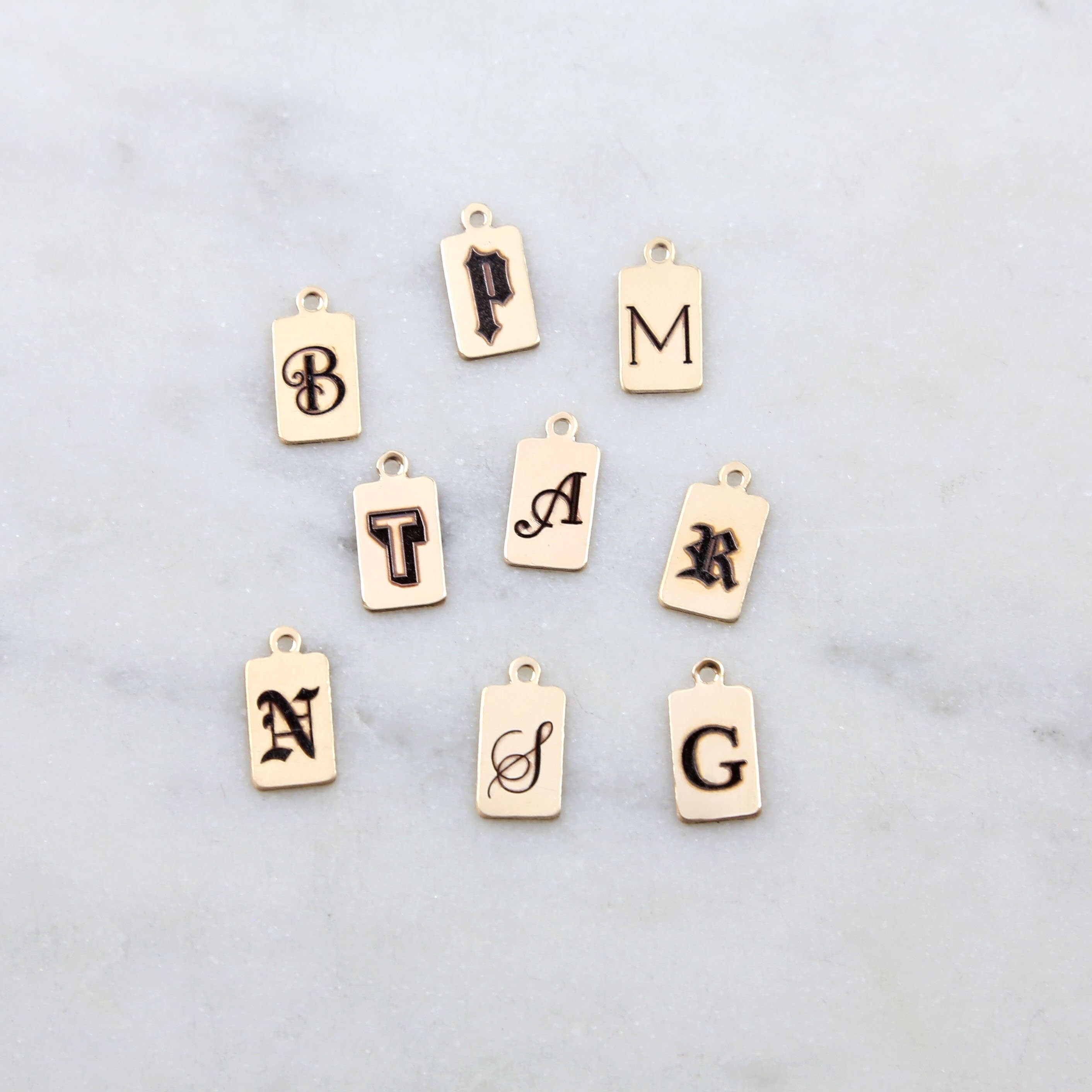 Custom Engraved Gothic Initial 14k Gold Filled Charm Pendant