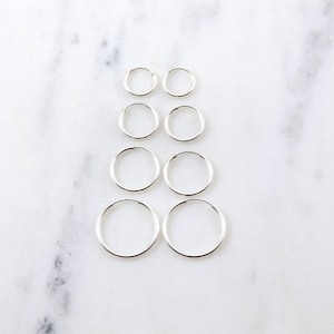 1 Pair Small Sterling Silver Endless Hoop Earrings Silver Hoops, 9mm, 12mm, 14mm, 16mm, Earring Wires Earring Hook Component