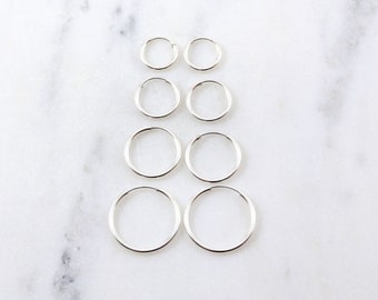 1 Pair Small Sterling Silver Endless Hoop Earrings Silver Hoops, 9mm, 12mm, 14mm, 16mm, Earring Wires Earring Hook Component