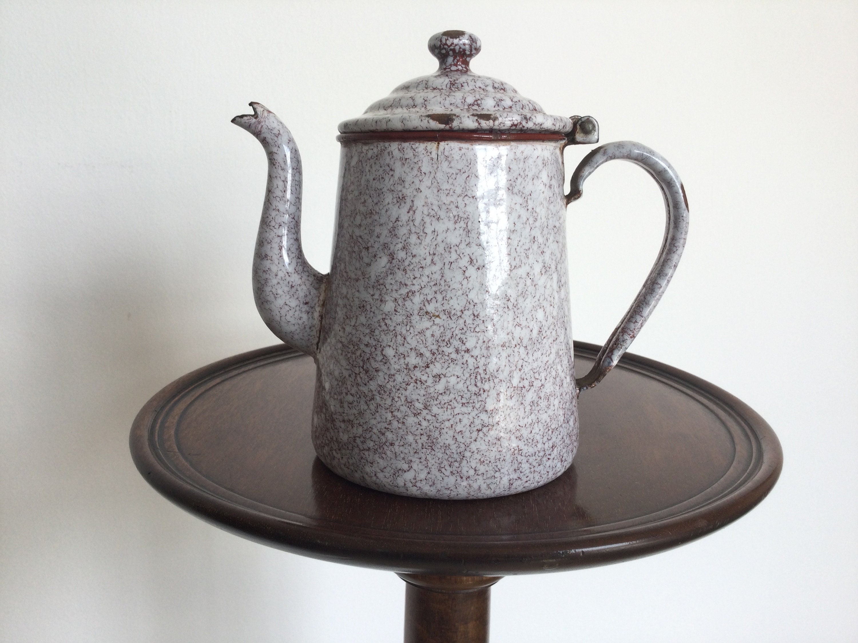 Splatterware Pot Antique Enamel Coffee Pot. French 1920s. Brown Splatterware. Rustic ...