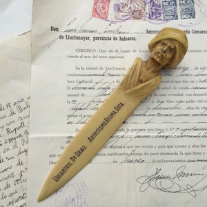 Antique Celluloid Letter Opener. Figural Turban Man. Spain 1920s-1930s. Dr Grau Laboratories Advertising. Gout Rheumatism Arthritis Anaemia.