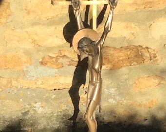 MCM 22 Inch Bronze Wall Crucifix. Very Large. Modernist Brutalist. Crown of Thorns. Church. Mid-Century Home Altar Piece. Religious Gift.