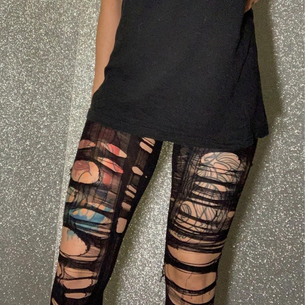 Black Ripped Tights | Grunge Tights | Distressed Goth Leggings | Torn Emo Stockings