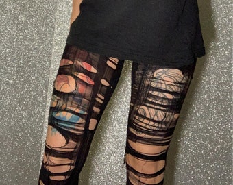 Black Ripped Tights | Grunge Tights | Distressed Goth Leggings | Torn Emo Stockings