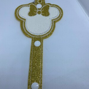 Diadema con purpurina dorada inspirada en Minnie Mouse de Disney, soporte para gafas de sol, cordón para llavero, hecho a medida bordado