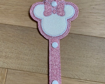Disney Minnie Maus inspiriert Rosa Glitzer Stirnband Ohr Sonnenbrillen Halter Schlüsselanhänger Lanyard Custom Made bestickt