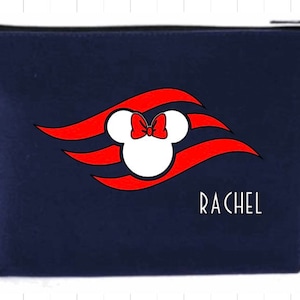 Trousse à maquillage personnalisée Disney Cruise Line inspirée du logo vagues Minnie Mouse scintillant
