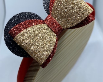 Disney Minnie Mouse  inspired Glitter Hair Bow 3” or 4” can be placed Alligator clip or Alice Band