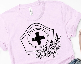 Blomma sjuksköterska hatt svg, sjuksköterska liv svg, omvårdnad svg, hälso- och sjukvård svg, sjuksköterska clipart, sublimeringsdesign, sjuksköterska skjorta, Cricut-fil