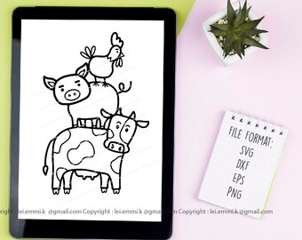 farm animal svg, cute farm animal svg, farm svg, farm life svg, chicken svg, pig svg, cow svg, rooster svg, cluck oink moo svg, clipart
