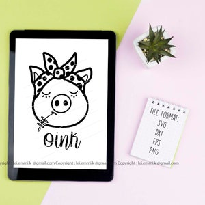 pig svg, bandana svg, bandana pig, bandana animal, farm pig svg, cute pig, farm animal svg, illustration, clipart, decal, silhouette, cricut