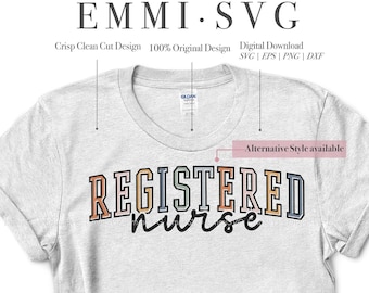 diseño de camisa svg de enfermera registrada, archivos cricut RN svg, camisa de regalo RN, camisa de enfermera registrada, camisa de sublimación PNG de enfermera registrada retro