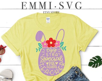 easter teacher svg, easter preschool teacher svg, cute bunny egg svg, funny easter saying, easter gift for teacher, cute easter design