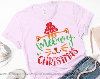 gato navidad svg, maullido navidad svg para crciut y cameo de silueta. comercial gratuito para camisetas, vinilos termoadhesivos, calcomanías, plantillas y vasos