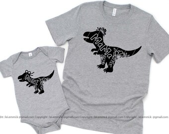 Moeder dinosaurussen en babydinosaurus svg, mama dinosaurussen en mini-dinosaurus, moeder en baby, moeder en dochter, meisjesdinosaurus, t-rex moeder, baby t rex