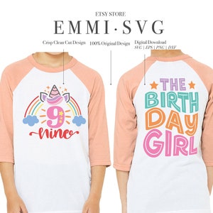 Licorne 9e anniversaire SVG PNG, Licorne neuvième anniversaire svg png, Licorne anniversaire fille svg, fille de neuf ans svg png, chemise fille de 9 ans