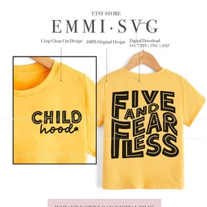 Conception de chemise 5e anniversaire svg pour garçon pour fille, cinq et intrépide chemise de sublimation SVG PNG, cinquième anniversaire svg enfance, cinq ans svg