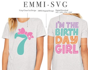 7th birthday girl svg png, seventh birthday svg png, 7 years old svg png, girl seven years old svg png, girl birthday shirt, girl bow design