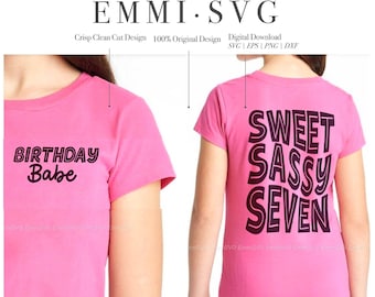 7th birthday SVG PNG sublimation, sweet sassy seven svg shirt design, seventh birthday svg, 7 years old shirt for girl, 7th birthday shirt