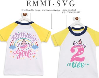 unicorn 2nd birthday SVG PNG, unicorn second birthday svg png, unicorn birthday girl svg, girl two year old svg png, 2 year old girl shirt