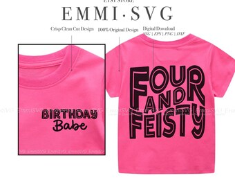 fyra och fiesty svg-tröja för flickor, födelsedagsflicka SVG png sublimering, fyra år gammal SVG PNG, 4-årsdag svg fjärde födelsedagströja