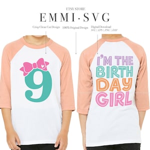 9e anniversaire fille svg png, neuvième anniversaire svg png, 9 ans svg, neuf ans svg png, fille anniversaire svg png, chemise d'anniversaire fille
