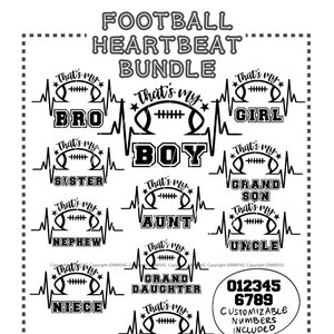 football heartbeat bundle, football mom svg, football aunt, football dad, football grandma, football design, football saying, game day shirt