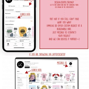 May include: A screenshot of a website for a digital design shop called EmmiSVG. The website is shown on a phone and a laptop. The website features a search bar, a message us button, and a variety of digital designs for sale. The designs include a variety of themes, such as "One Lucky Mama", "Teacher", and "Jacob".