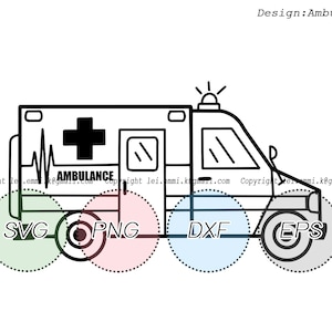 ambulance svg, ambulance clipart, hand drawn , line art, circuit , silhouette, iron on, decal, stencil, vinyl, instant download , printable