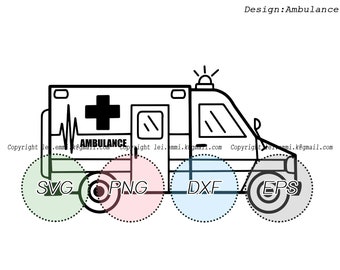 ambulance svg, ambulance clipart, hand drawn , line art, circuit , silhouette, iron on, decal, stencil, vinyl, instant download , printable