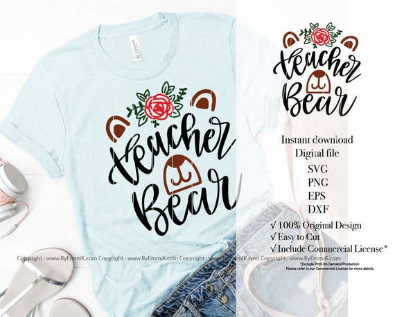 Teacher Bear Svg Cute Teacher Svg Instant Download Etsy