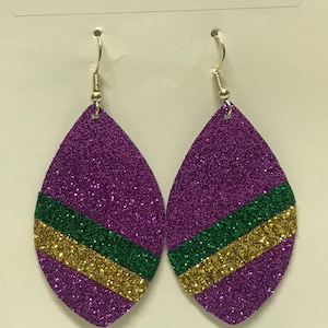 faux leather mardi gras earrings
