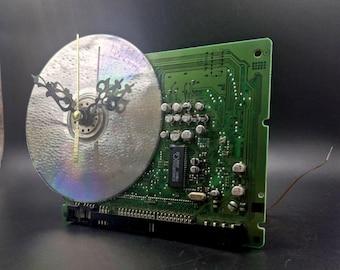 Recycled Computer Part Table Clock: Geek Tech Office Decor