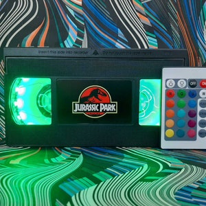 Retro VHS Lamp: Jurassic Park Movie Decor with Remote