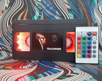 Lámpara VHS retro: película de Halloween, decoración reciclada de los 80