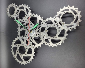 Gift for cyclist  Wall clock Recycled bicycle parts Mountain biker  Steampunk decor Handmade clock Gift boyfriend Bike clock Gift for father