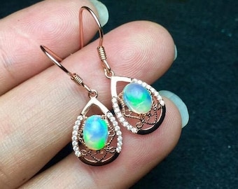 Natural Opal Drop Earrings, 925 Sterling Silver, Opal Drop Earrings, Earrings, Opal Earrings, Luxury Earrings, Oval Stone Earrings