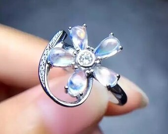 Oval Cabution Ring Natural White Rainbow Ring Luxury Ring Wedding Ring 925 Sterling Silver RingBand White Rainbow Engagement Ring