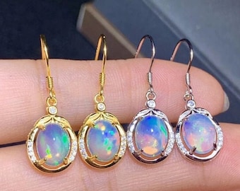 Natural Opal Drop Earrings, 925 Sterling Silver, Opal Drop Earrings, Earrings, Opal Earrings, Luxury Earrings, Oval Stone Earrings