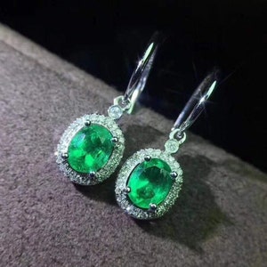 Natural Emerald Drop Earrings, 925 Sterling Silver, Emerald Drop Earrings, Emerald Silver Earrings, Luxury Earrings, Oval Cut Stone Earrings image 1