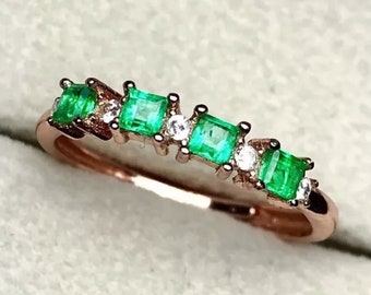 Natural Emerald & Cubic Zirconia Woman Ring, 925 Sterling Silver, Emerald Ring, Statement Ring, Engagement and Wedding Ring